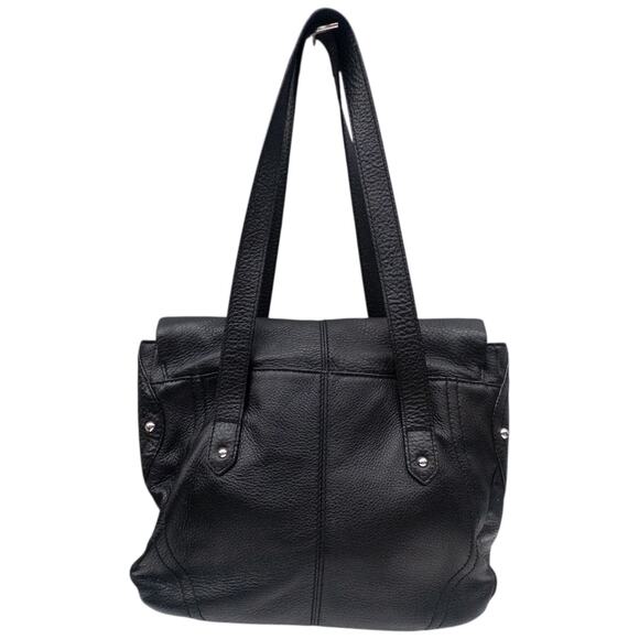 B Makowsky Black Leather Shoulder Bag Foldover Tote BM40415M - Picture 4 of 13